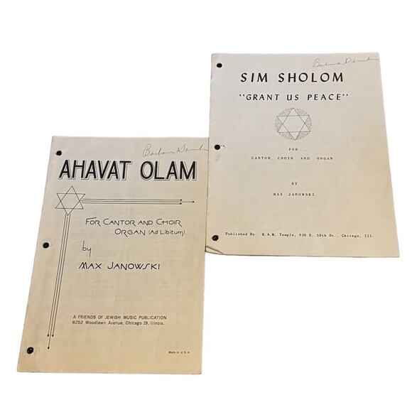 Jewish Sheet Music (2) Cantor Choir Organ Sim Sholom Ahavat Olam Max Janowski - Picture 1 of 8
